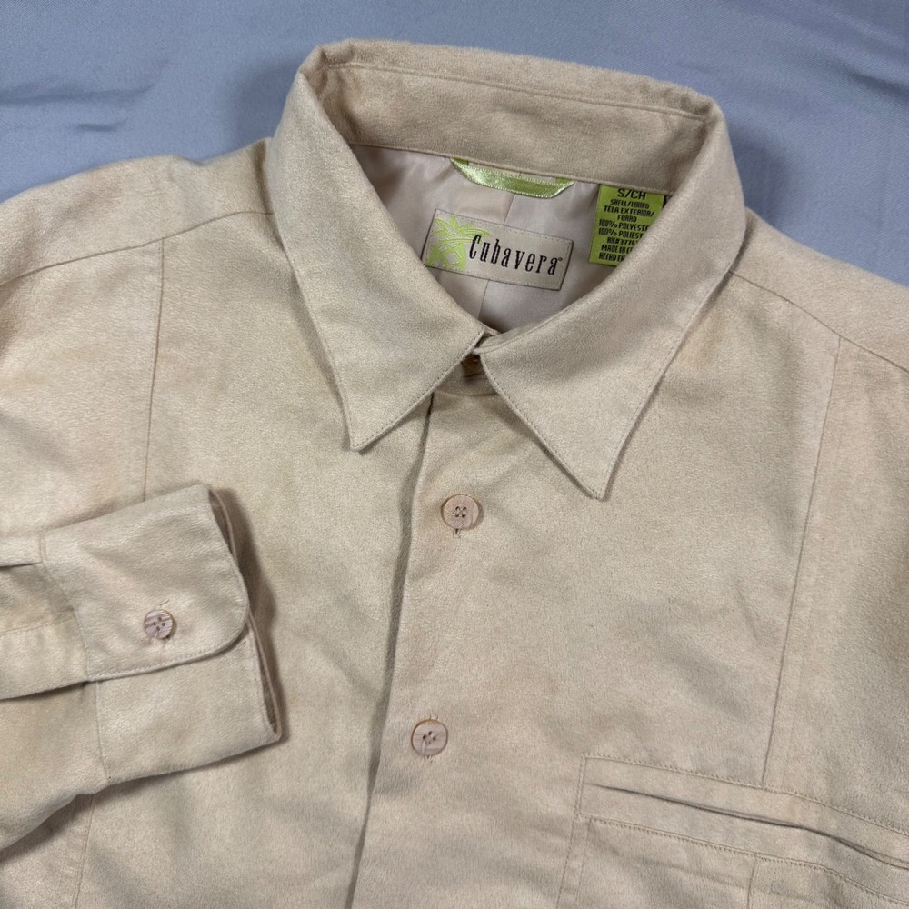 Cubavera Mens Faux Suede Button Down Shirt Beige Tan Long Sleeve Sz S Party